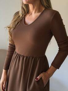 Vivie Lora Women's V-Neck Waist Cinched A-Line Midi Dress, Elegant And Flattering