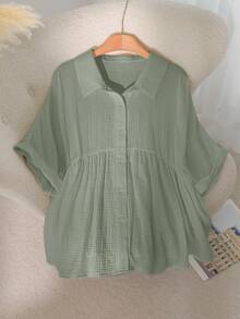 CosyJoli Camisa tipo cárdigan de manga dolman para tallas grandes - verde menta - Ver 7