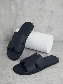 SHUZIA 男士纹理海军蓝拖鞋 - 高端感觉，防滑，舒适，新年假期