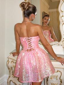 Glamine Charm Damklänning med paljettmönster, lekfull, social A-linjeformad miniklänning, festklänning med cocktailmotiv - Rosa - Visa 2