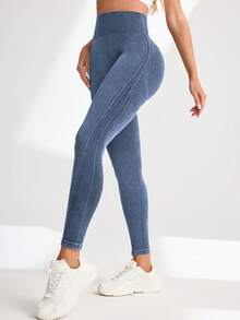 Easithlete 1件装女士水洗藏蓝色运动紧身裤，适合瑜伽、高尔夫、户外休闲运动，修身剪裁。 - 藏蓝色 - 查看 5