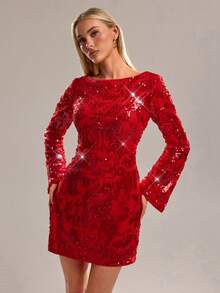 Avantive Fall/Autumn/Summer/Winter/Back To School/Concert Outfits For Women/Going Out Outfits/Birthday Outfit/Costumes/Casual/Y2k/2000s//90S/Clothessexy/Western Wear Women/Boho/Country/Club/Office /Cocktail/Vintage/Bodycon/Rave Outfits Festival/Funny/Classy/Old Money/Streetwear/Vacation Outfits/Country Concert Outfit/Work Clothes /Modest/National Day New Year Outfit Party /Basic/Graduation/New Year/Red/Women's Floral Sequin Backless V-Neck Sexy Fashion Mini Dress - Red - View 6