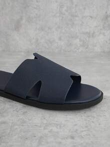 SHUZIA 男士纹理海军蓝拖鞋 - 高端感觉，防滑，舒适，新年假期