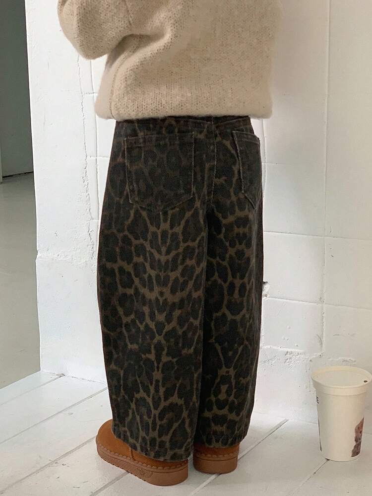 Toddler Boys' Casual Washed Denim Leopard Print Streetwear