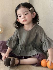 DAZY Toddler Girls' Casual Ruffle Trim Round Neck Top