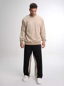 Men's Drawstring Waist Contrast Color Wide Leg Loose Casual Pants - Black - View 5