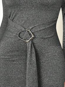 Aloruh Women's Fashionable High Neck Fitted Dress For Commuting - Dark Grey - View 6