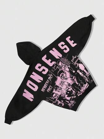 Street Life Felpa con cappuccio casual da uomo, vestibilità ampia, con stampa di ritratti e lettere, autunnale