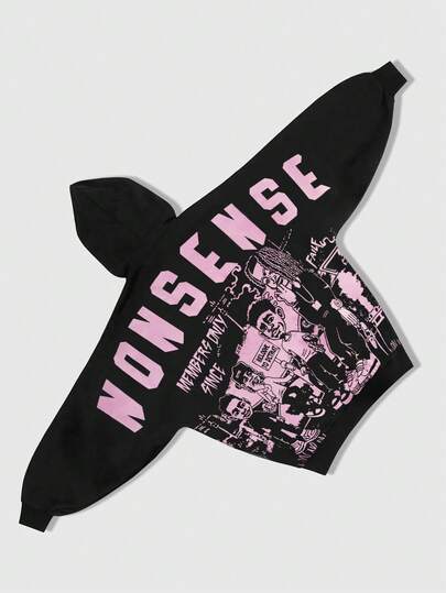 Street Life Herren lässiger Hoodie mit Portrait- und Buchstabenmuster, weite Passform, Herbst