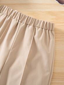 2pcs Girls Elegant Layered Cap Sleeve Top And Straight Leg Pants Set - Apricot - View 4