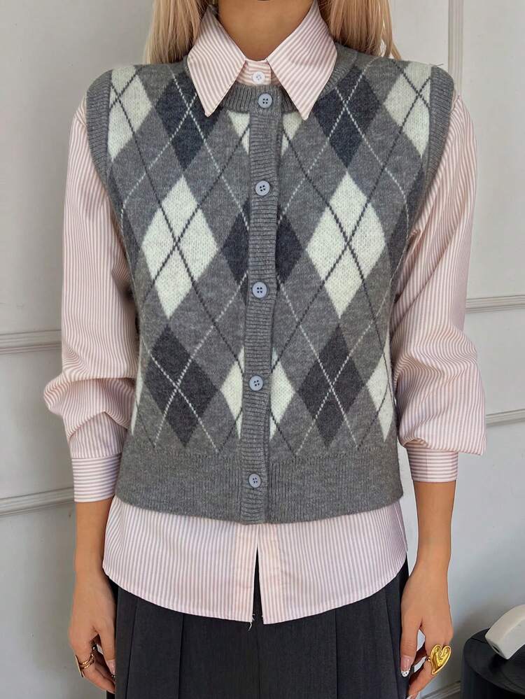Women's Plaid Sleeveless Casual Sweater Vest, Autumn/Winter