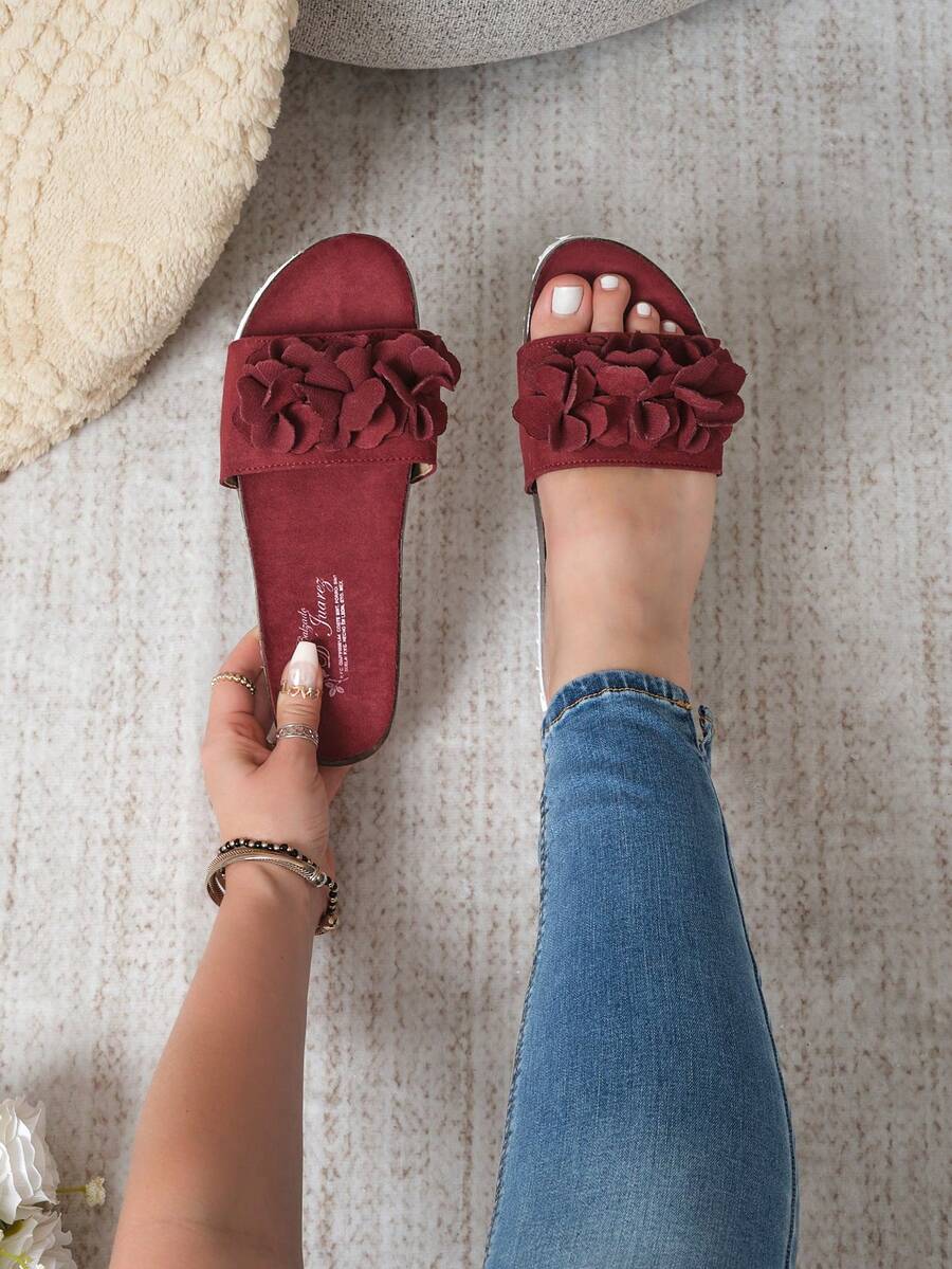 Sandalias Suela Gruesa y Adornos de Moda Para Dama - Wine - Ver 1