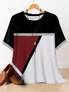 INAWLY Áo thun tay ngắn in họa tiết chắp vá nhiều màu sắc thoải mái dành cho nữ - Nhiều màu - Xem 1