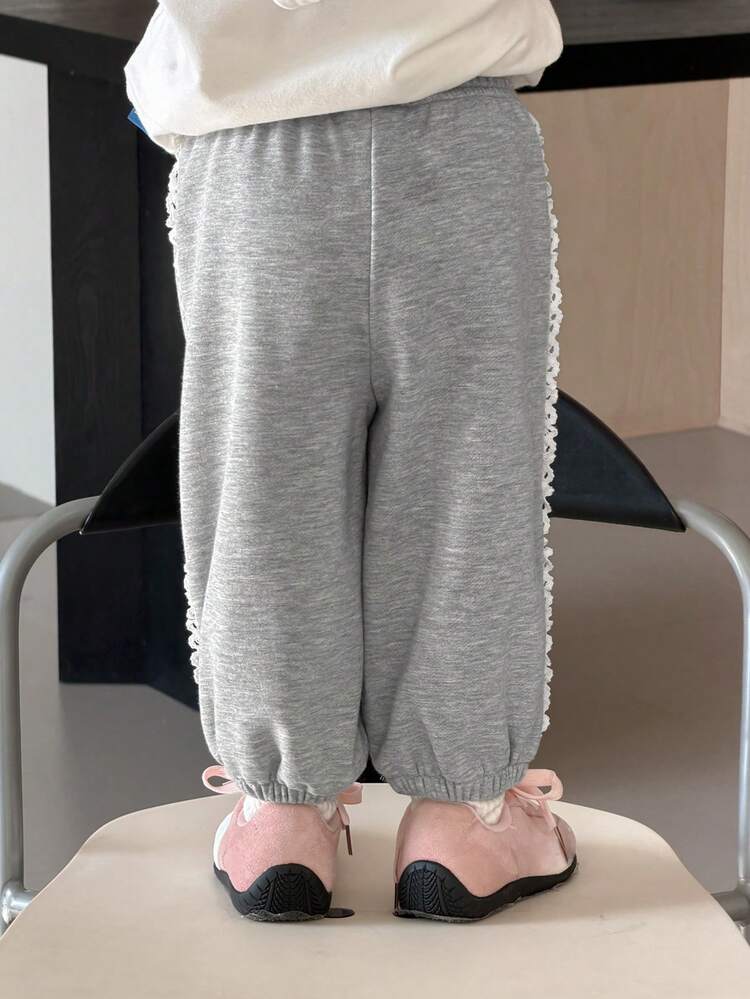 Toddler Girls' Solid Color Casual Sweatpants With Lace Trim