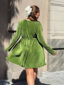 GalTyme Plus Size Solid Color Pleated Casual Wear Dress,Fall Clothes For Women