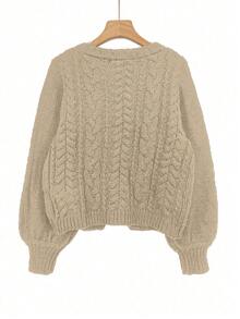 SHEIN Unity 女士休闲纯色长袖前系带开衫 - 卡其色 - 查看 2
