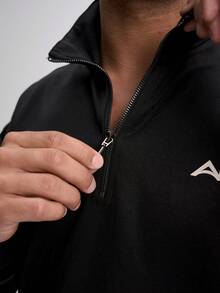 Sweat-shirt-shirt décontracté à manches longues avec fermeture éclair et imprimé lettres pour hommes - Noir - Voir 4