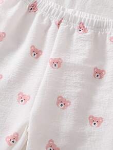 Baby Girls Pajamas-2 Pieces Pajama Set Pink Bear Print Long Sleeve Button Front Collar Top Elastic Waist Long Pants Soft Cozy Lightweight All Season Holiday 2026 Essential Nightwear Bedtime Gift For Infants Toddlers - Multicolor - View 3