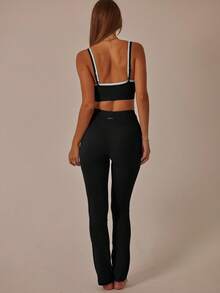 Aralina Double Strap Cut Out Crop Top And High Waist Leggings Stretchy Workout Sets Women - Black - View 2