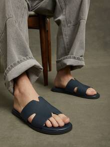 SHUZIA 男士纹理海军蓝拖鞋 - 高端感觉，防滑，舒适，新年假期