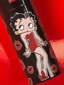 Betty Boop x SHEIN 8毫升/0.3盎司黑色甜美女士旋转式便携香水瓶，可重复灌装喷雾，旋转式喷头，可灌装香水、护肤水及其他液体，可重复使用，适合旅行和日常使用，爱心、亲吻、心形图案，送礼佳品，派对、节日、情人节、情人节假期适用