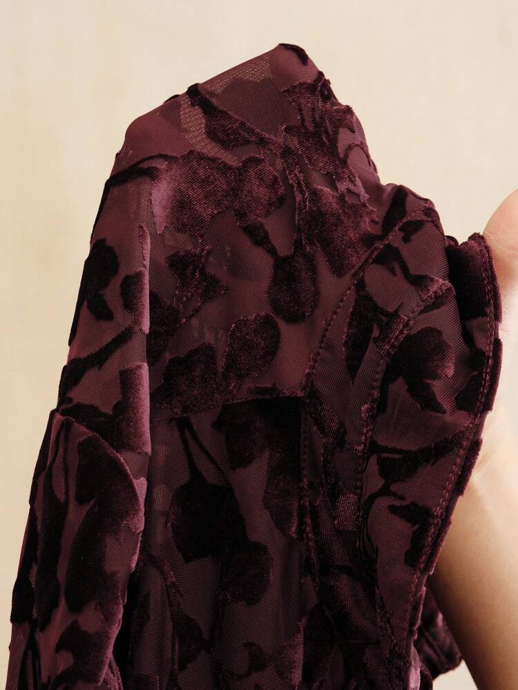 Blouse décontractée ample en velours bordeaux doux et confortable, style romantique français