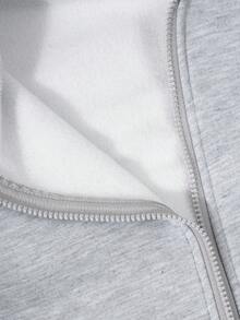 SHEIN Fashionable, Simple And Casual Academy-Style Embroidered Special Craft Contrasting Color Trim Coat For Tween Girls, Suitable For Outdoor Activities, School, Travel, Gatherings, Commuting, A Must-Have Versatile Sweatshirt - Light Grey - View 6
