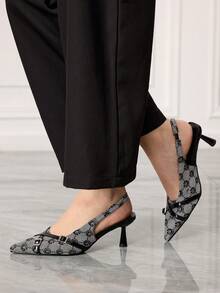 Sleekvia Women's Pointed Toe Buckle Design Fashionable High Heels, Versatile For Daily Wear - Black - View 3