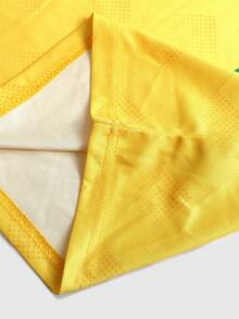 ROMWE MEN Prep 男士T恤套装，休闲运动巴西配色T恤套装，春夏款 - 黃色 - 查看 6