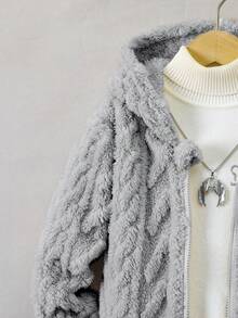 Young Boy Casual Versatile Textured Fleece Front Car Graphic Thick Hoodie Jacket