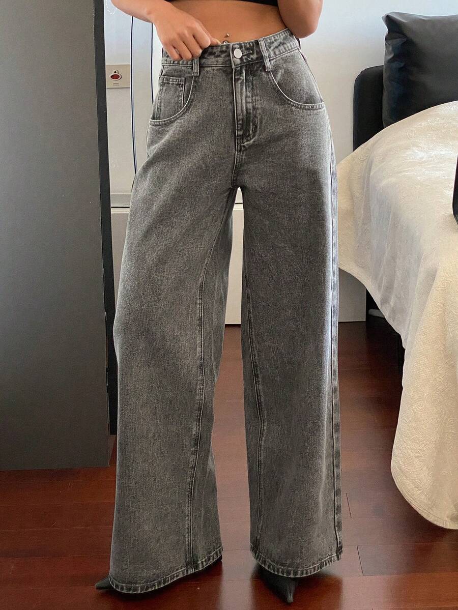Dazy Tall Women's Loose Street Casual Straight Leg City Jeans - Grey - View 1