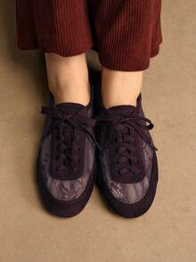 Rosivie Solid Color Lace-Up Casual Comfortable Versatile Flat Shoes, Suitable For Walking, Travel And Vacation - Brown - View 6