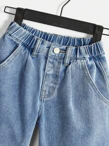 SHEIN Explorewe Young Boy Elastic Waist Pocket Casual Versatile Jeans - Light Wash - View 3