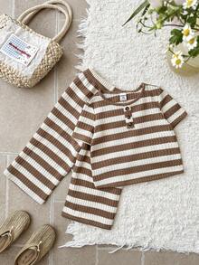 LMoss Kids 女婴休闲条纹针织T恤和打底裤套装 - 彩色 - 查看 6