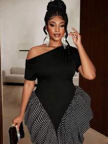 Maweii Robe à manches asymétriques froncées avec imprimé à carreaux et ceinture à la taille, convient pour les fêtes, Halloween, Thanksgiving, Noël, printemps/été/automne/hiver, mode, élégante, décontractée, bureau, rendez-vous - Noir - Voir 4