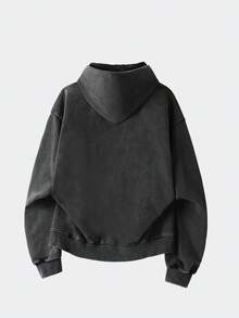 ROMWE MEN Men's Street Washed Copper Ring Hoodie - Black - View 2