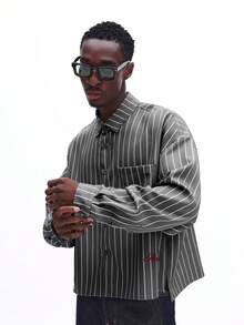 SUMWON Elliot 修身方正衬衫 长袖细条纹竖条纹正装衬衫 翻领休闲工作办公商务职业纯色 - 灰色 - 查看 5