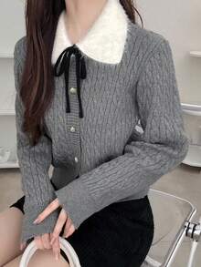 FRIFUL 女式扭纹前扣系带优雅长袖开衫