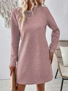 SHEIN LUNE Vestido de manga larga regular de unicolor casual - Rosa vieja - Ver 6