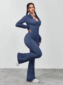 Flexra Women's Casual Commuter Slim Fit Denim Jumpsuit - Blue - View 4