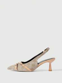 Sleekvia 女士优雅通勤提花搭扣尖头高跟鞋 - 卡其色 - 查看 7