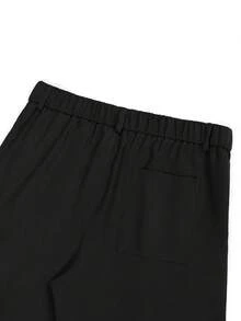 Manfinity Mode Herren Business Pendler schwarze Webstoff Gerade Bein Anzughose mit Reißverschluss, Herren einfarbige plissierte Taschen Casual/Business Anzughose - Schwarz - Übersicht 6