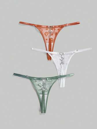 Kawaii 3 Stücke sexy Spitzen-Herz-Metall-String-Höschen