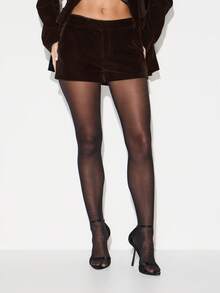 KIZN Luxurious Velvet High Waisted Hot Pants With Front Pockets For Evening Party Wear - Chocolate Brown - View 4