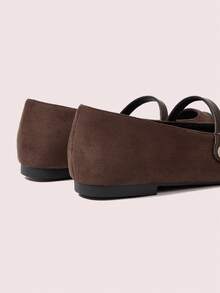 CUCCOO DOLLMOD Women's Fashion Coffee Round Toe Faux Pearl Decor Ankle Strap Ballet Flats, Comfortable For Commuting, Party, Shopping, Vacation For Christmas - Coffee Brown - View 9