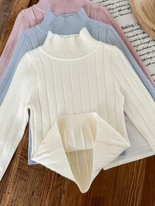 SHEIN LMoss Kids 3pcs/Set Sweater Rajut Kasual Warna Polos untuk Anak Perempuan - MultiWarna - View 5