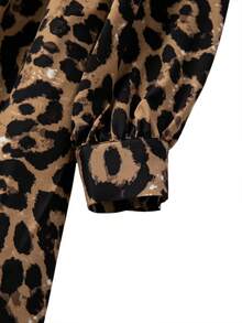 GlowEve CURVE 大码女式豹纹领系腰长袖连衣裙 - 彩色 - 查看 6