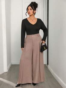 Modelyn 2026新款大码时尚百搭纯色阔腿裤 - 淺灰紫 - 查看 8