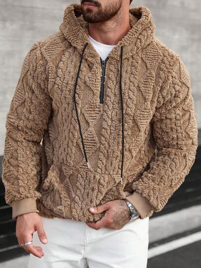 Manfinity CasualCool Men's Mature Street-Style Bestselling Hoodie, Suitable For Daily Wear, Christmas, New Year Holidays, Parties, Dinners, Gift For Friends, Husband, Boyfriend Brown Zip Up Hoodie Men Knit Wear Men Brown Sweater Men Men Sweater Jacket Cable Knit Sweater Men