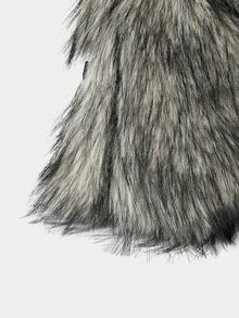 ROMWE Grunge Punk Y2K Faux Fur Shoulder Bag With Chain Detail, Punk Gothic Fluffy Hobo Bag, Street Style Handbag - Black and White - View 7